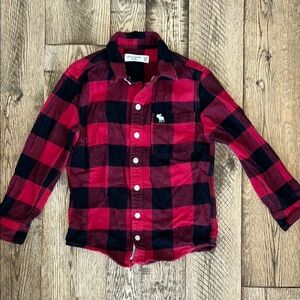Abercrombie Kids Red and Black Plaid Button Down Shirt | 5-6